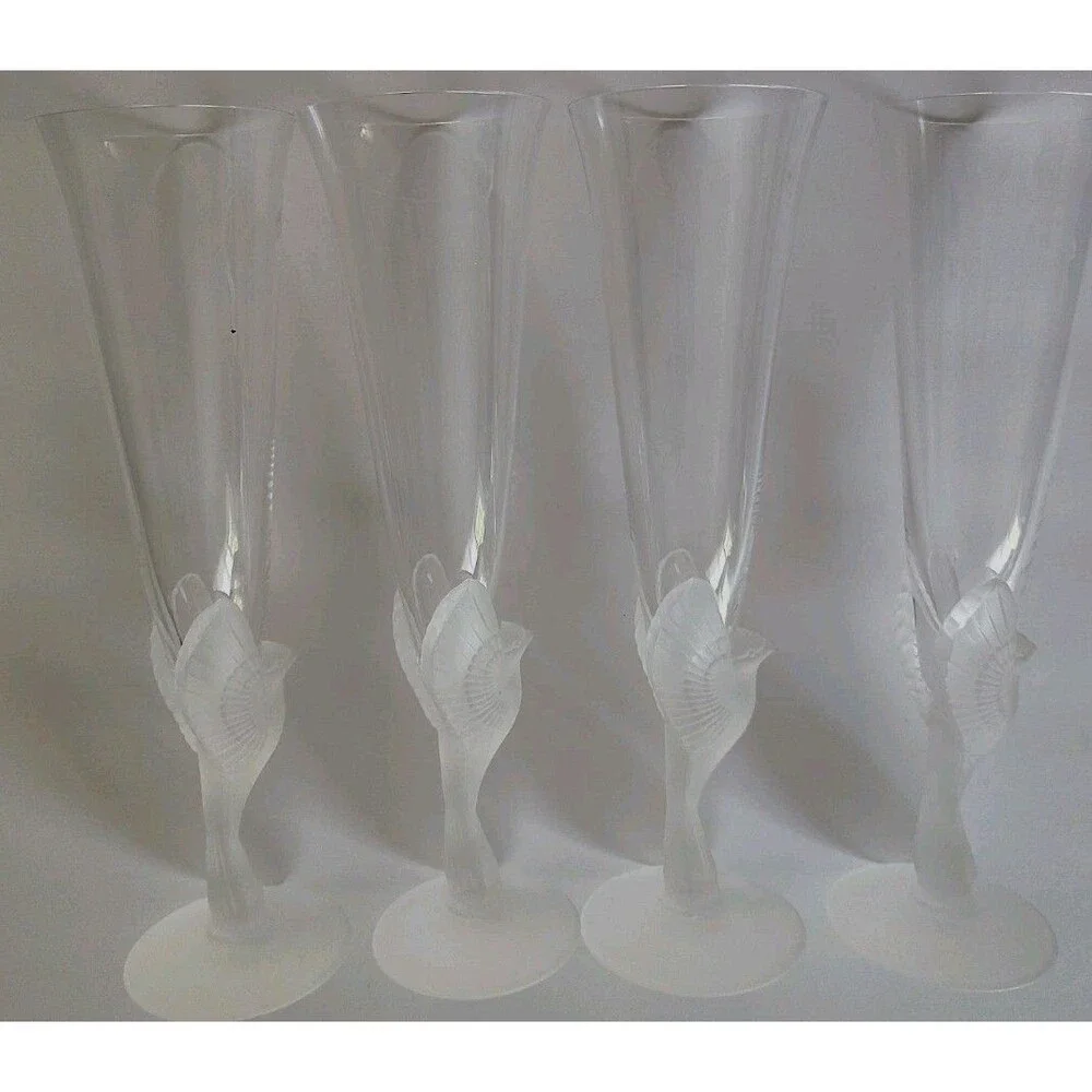 4 Sasaki Crystal Stemware  Wings Clear Flute Champagne Water Goblet w/Boxes